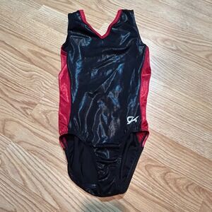 GK Elite Gymnastics Leotard Black Red Mystique Metallic Sleeveless Adult Small